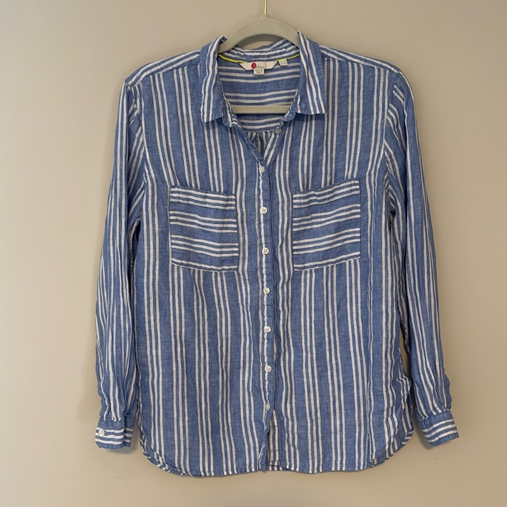 Boden Blue and White Striped Button-Down Shirt